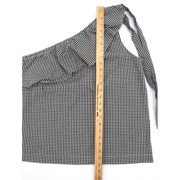 Vineyard Vines Blouse Womens 12 Plaid Stretch Seersucker Ruffle One Shoulder Tie - Picture 11 of 13